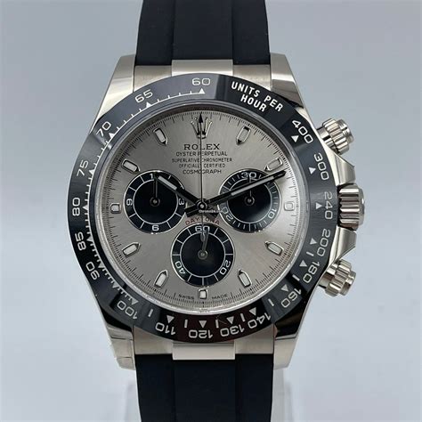 rolex daytona weissgold mit kautschukband|Rolex Cosmograph Daytona watch: 18 kt white gold .